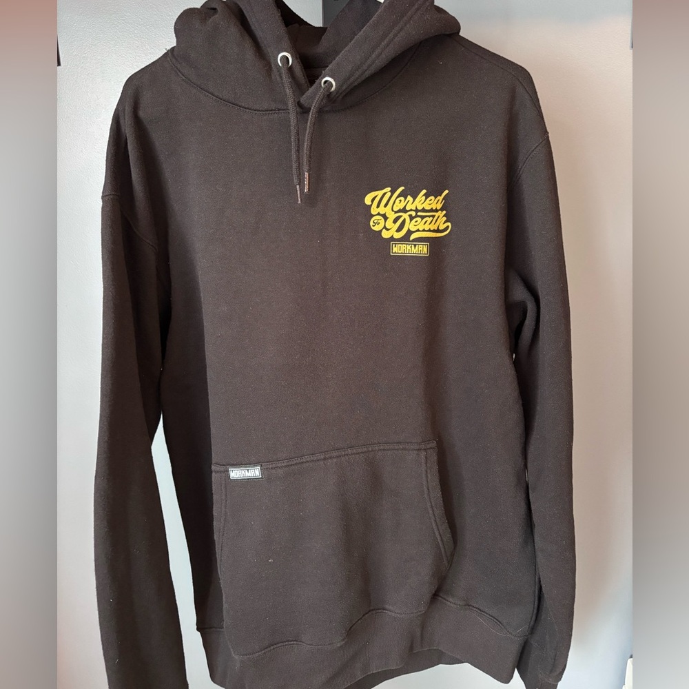 Worked to Death Pullover Hoodie in Black with Yellow Logo